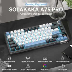 SOLAKAKA A75 PRO 75% Wireless  Gaming Keyboard with Screen and Knob