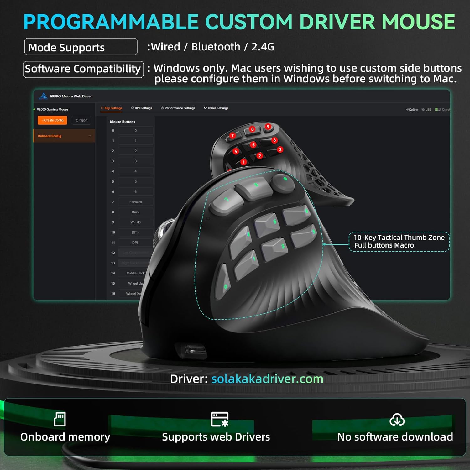 SOLAKAKA E9 PRO Vertical MMO Gaming Mouse